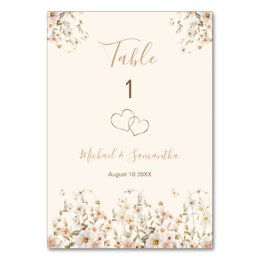 Ivoor en Blush Wildflower Bruiloft Kaart (Voorkant)