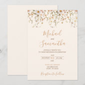 Ivoor en Blush Wildflower Bruiloft Kaart (Voorkant / Achterkant)