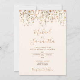 Ivoor en Blush Wildflower Bruiloft Kaart