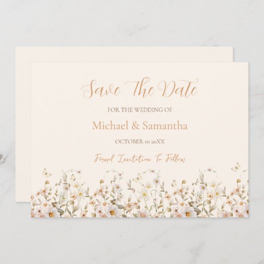Ivoor en Blush Wildflower Bruiloft Save The Date (Voorkant / Achterkant)