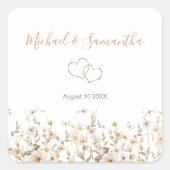 Ivoor en Blush Wildflower Bruiloft Vierkante Sticker (Voorkant)