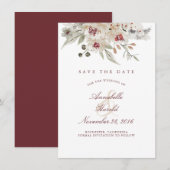 Ivoor en Bourgogne Waterverven Bloemen Save the Da Save The Date (Voorkant / Achterkant)