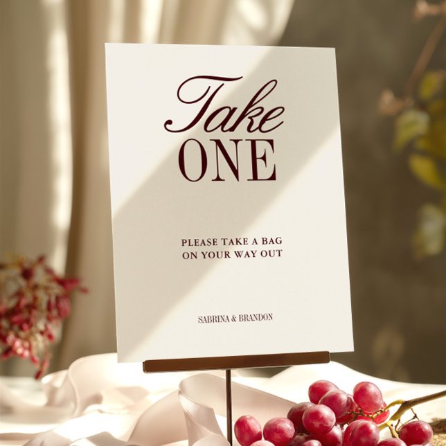 Ivoor en Bourgondië nemen één teken van huwelijksg (Ivory & Burgundy Take One Wedding Favor Sign)