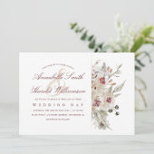 Ivoor en Bourgondische Waterverven Bloemenbruiloft Kaart (Staand voorkant)