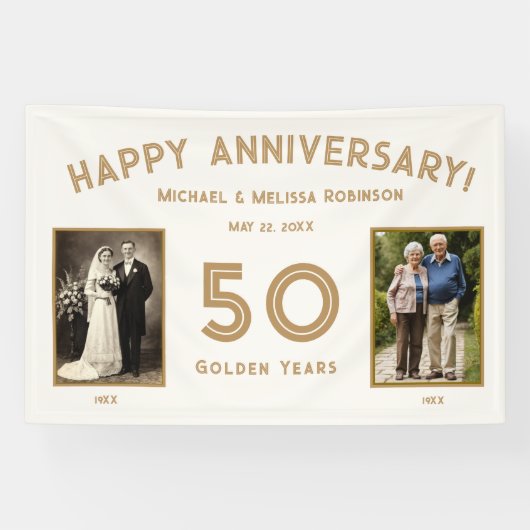 Ivoor en goud 50ste bruiloft Jubileum Spandoek (Horizontaal)
