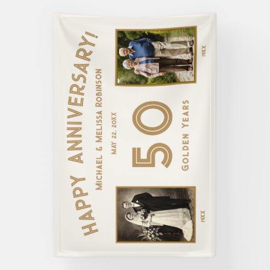 Ivoor en goud 50ste bruiloft Jubileum Spandoek (Verticaal)