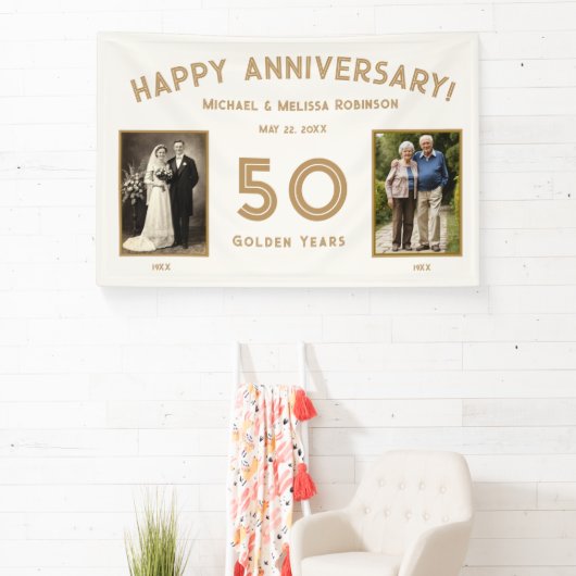 Ivoor en goud 50ste bruiloft Jubileum Spandoek (Insitu)