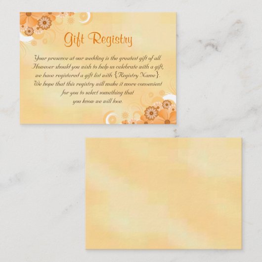 Ivoor en Goud Bloemen Huwelijkscadeau Registry Informatiekaartje (Voorkant / Achterkant)