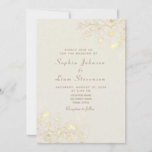 Ivoor en goud  Bloemen Trouwen Kaart (Voorkant)