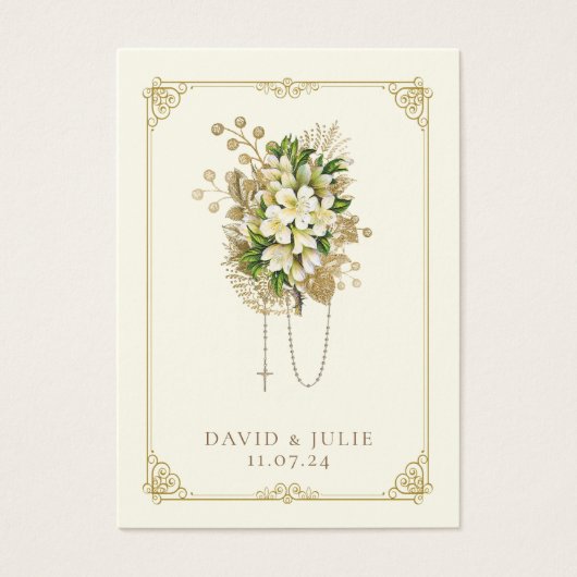 Ivoor en Goud Bruiloft Bloemen Rozenkrans Gebed Ka Visitekaartje (Voorkant)