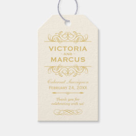 Ivoor en Goud Bruiloft Wijnfles Monogram Cadeaulabel