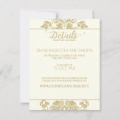 Ivoor en Goud Damast Wedding Details Kaart (Voorkant)