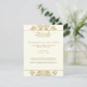 Ivoor en Goud Damast Wedding Details Kaart (Staand voorkant)