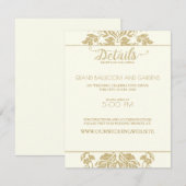 Ivoor en Goud Damast Wedding Details Kaart (Voorkant / Achterkant)