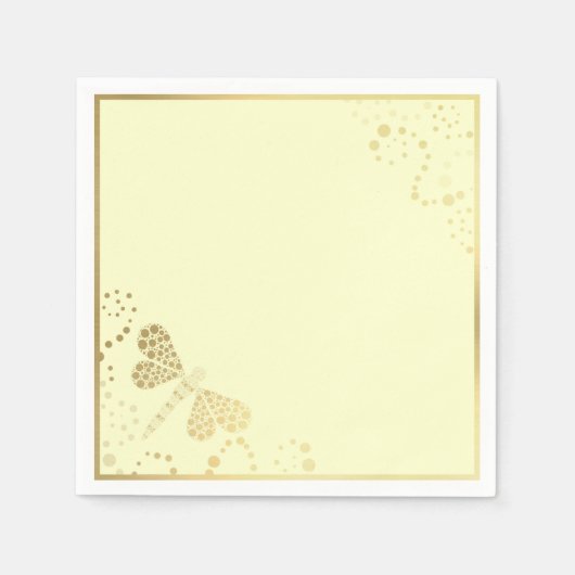 Ivoor en Goud Dragonfly Pointilisme Custom Wedding Servetten (Voorkant)