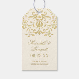 Ivoor en Goud Glamour Bruiloft Monogram Cadeaulabel