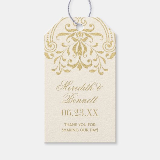 Ivoor en Goud  Glamour Bruiloft Monogram Cadeaulabel (Voorkant)