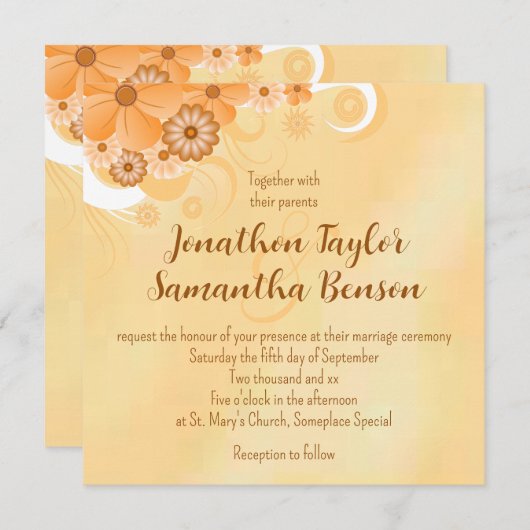 Ivoor en Goud Hibiscus Bloemen Chique Plein Invite Kaart (Voorkant / Achterkant)