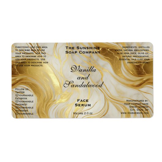 Ivoor en Gouden Folie Cosmetica Dropper Fles Label (Voorkant)