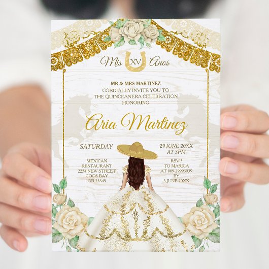 Ivoor- en gouden Rozen Mis Quince Kaart