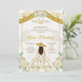 Ivoor- en gouden Rozen Mis Quince Kaart (Staand voorkant)