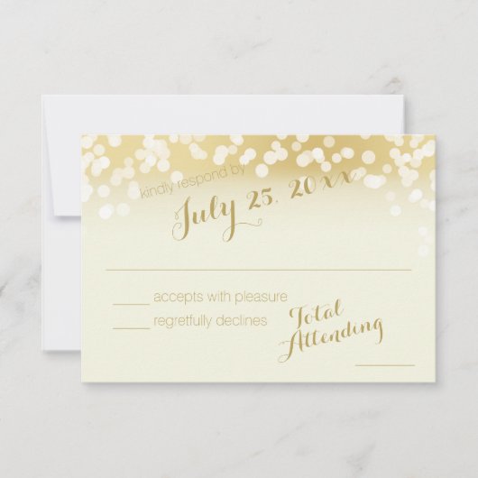Ivoor en gouden Sparkle Lights RSVP Kaartje (Voorkant)