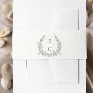 Ivoor en groene monogram kam wedding belly band uitnodigingen wikkel