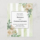  Ivoor en Groene Waterverf Bloemenbruiloft Aankondigingskaart (Voorkant)