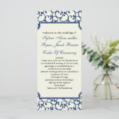 Ivoor en koninklijk blauw Bruiloftsprogramma Programmakaart (Staand voorkant)