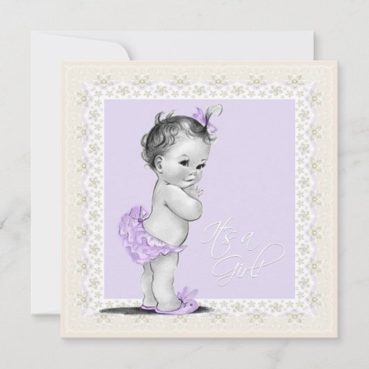 Ivoor en lavendel Baby Girl Shower Kaart (Voorkant)