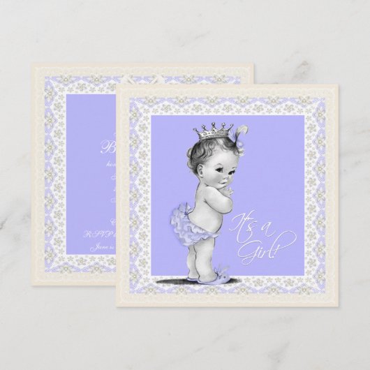 Ivoor en lavendel baby meisje douche kaart (Voorkant / Achterkant)