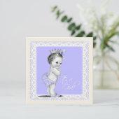 Ivoor en lavendel baby meisje douche kaart (Staand voorkant)