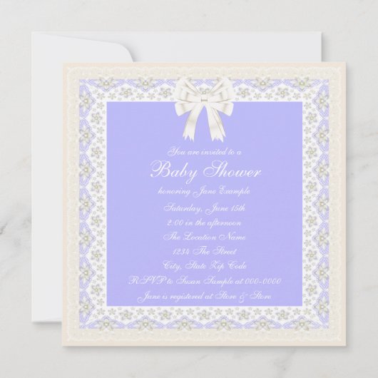 Ivoor en lavendel baby meisje douche kaart (Achterkant)