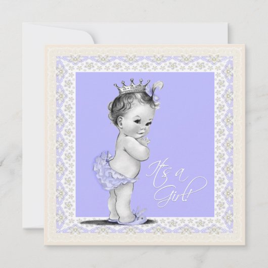 Ivoor en lavendel baby meisje douche kaart (Voorkant)