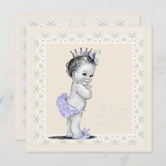 Ivoor en lavendel baby meisje douche kaart (Voorkant / Achterkant)