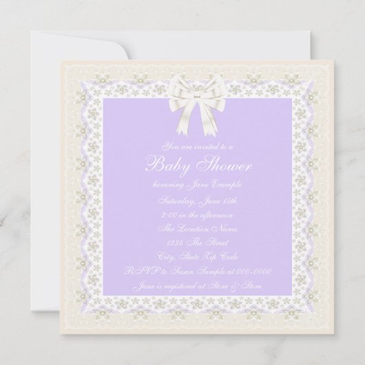 Ivoor en lavendel baby meisje douche kaart (Achterkant)