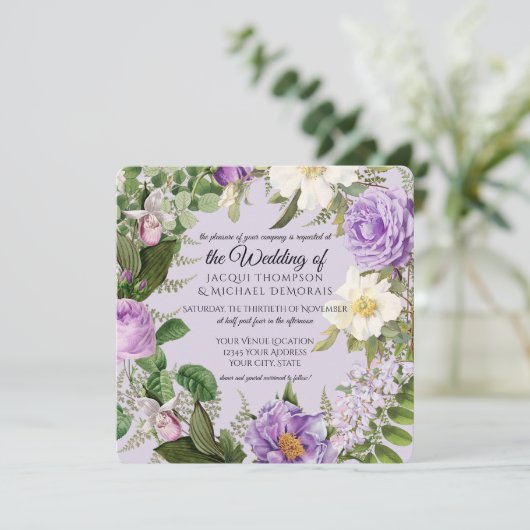 Ivoor en Lavendel Rozen  Botanische Bloemen Kaart (Staand voorkant)