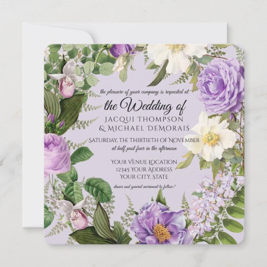 Ivoor en Lavendel Rozen  Botanische Bloemen Kaart (Voorkant)