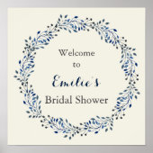 Ivoor en marineblauwe bloemige bruidsdouche Welkom Poster (Voorkant)