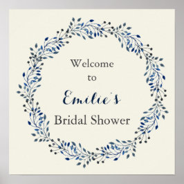 Ivoor en marineblauwe bloemige bruidsdouche Welkom Poster
