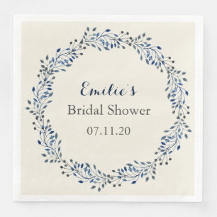 Ivoor en marineblauwe bloemige bruiloft servet