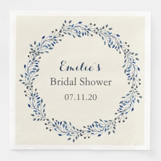Ivoor en marineblauwe bloemige bruiloft servet (Voorkant)