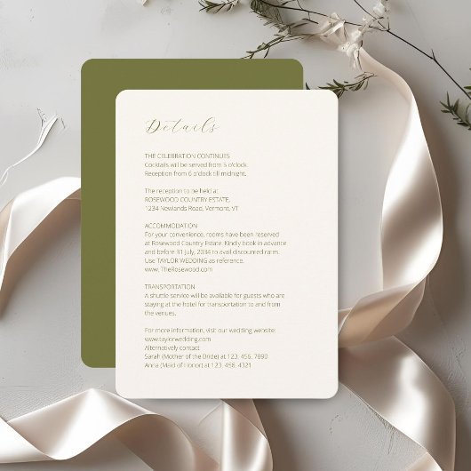 Ivoor en olijf | Script Minimal Wedding Detail Informatiekaartje