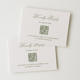 Ivoor en Olijfgroene Trouw RSVP Qr Code Informatiekaartje