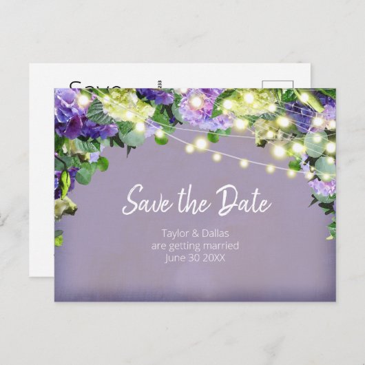 Ivoor- en Paarse hydrangeas | Paars Opslaan van da Briefkaart (Voorkant / Achterkant)