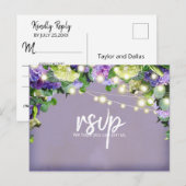 Ivoor- en Paarse hydrangeas | Paarse RSVP Briefkaart (Voorkant / Achterkant)