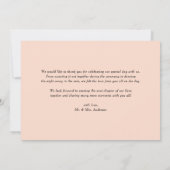 Ivoor en perzik aquarel pioenroos en hortensia bedankkaart (Achterkant)