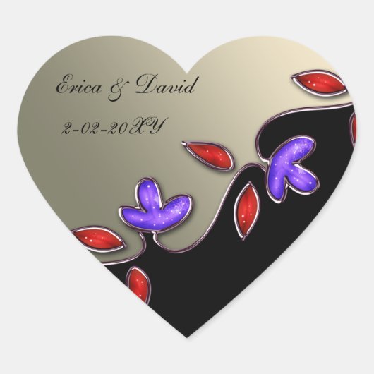 Ivoor en rode bloemenveloppen afdichtingen hart sticker (Voorkant)