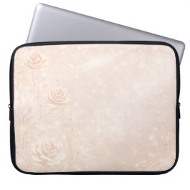 Ivoor en rosegoud accentueren bloemen AI-kunst Laptop Sleeve