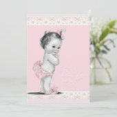 Ivoor en roze  Baby Girl Shower Kaart (Staand voorkant)